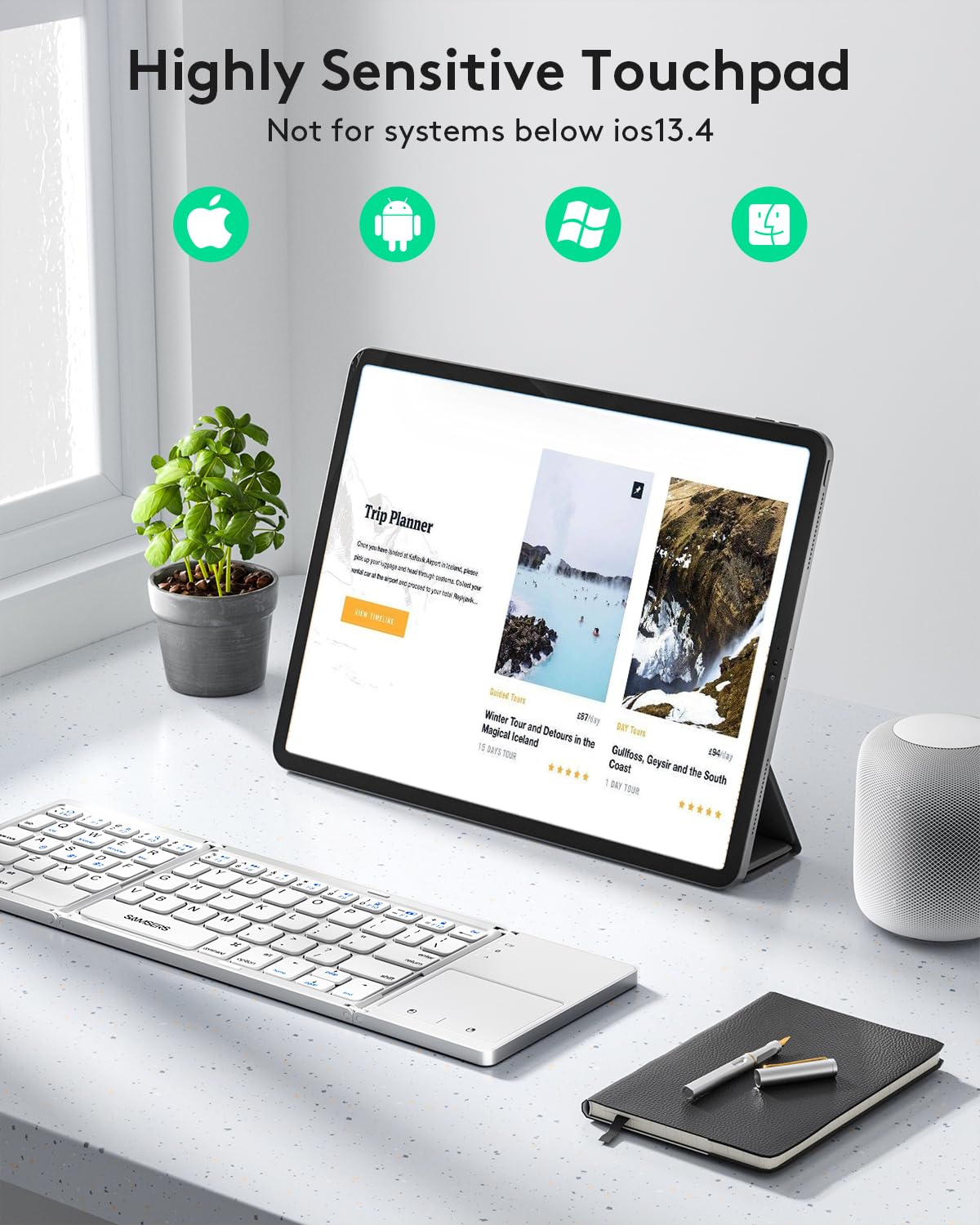 Samsers Foldable Bluetooth Keyboard with Touchpad- Black