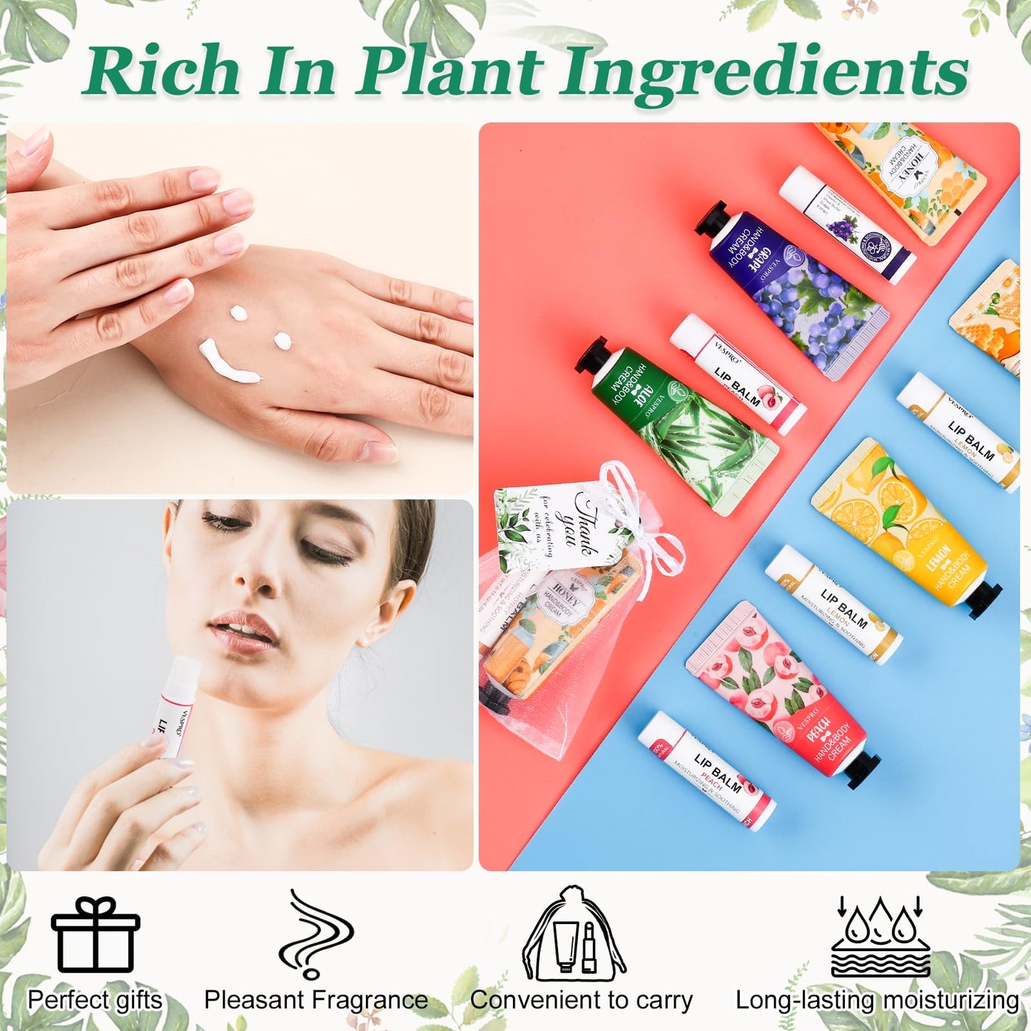 VESPRO 50 Pack Halloween Hand Cream, Facial Mask and Lip Balm Set