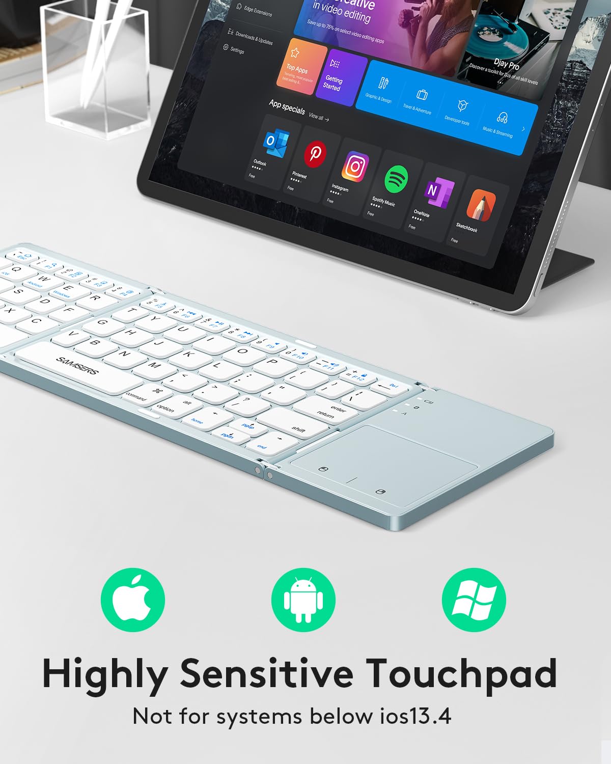 Samsers Foldable Bluetooth Keyboard with Touchpad- Black