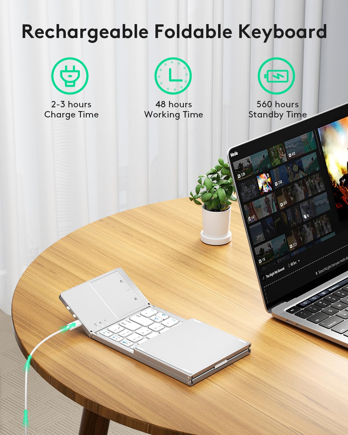 Samsers Foldable Bluetooth Keyboard with Touchpad- Black