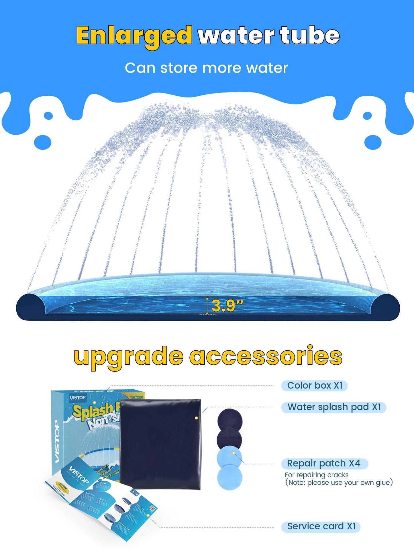 VISTOP Non-Slip Splash Pad for Kids and Dog, Thicken Sprinkler Pool Summer Outdoor Water Toys - Fun Backyard Fountain Play Mat for Baby Girls Boys Children or Pet Dog (67 inch, Blue&Blue)