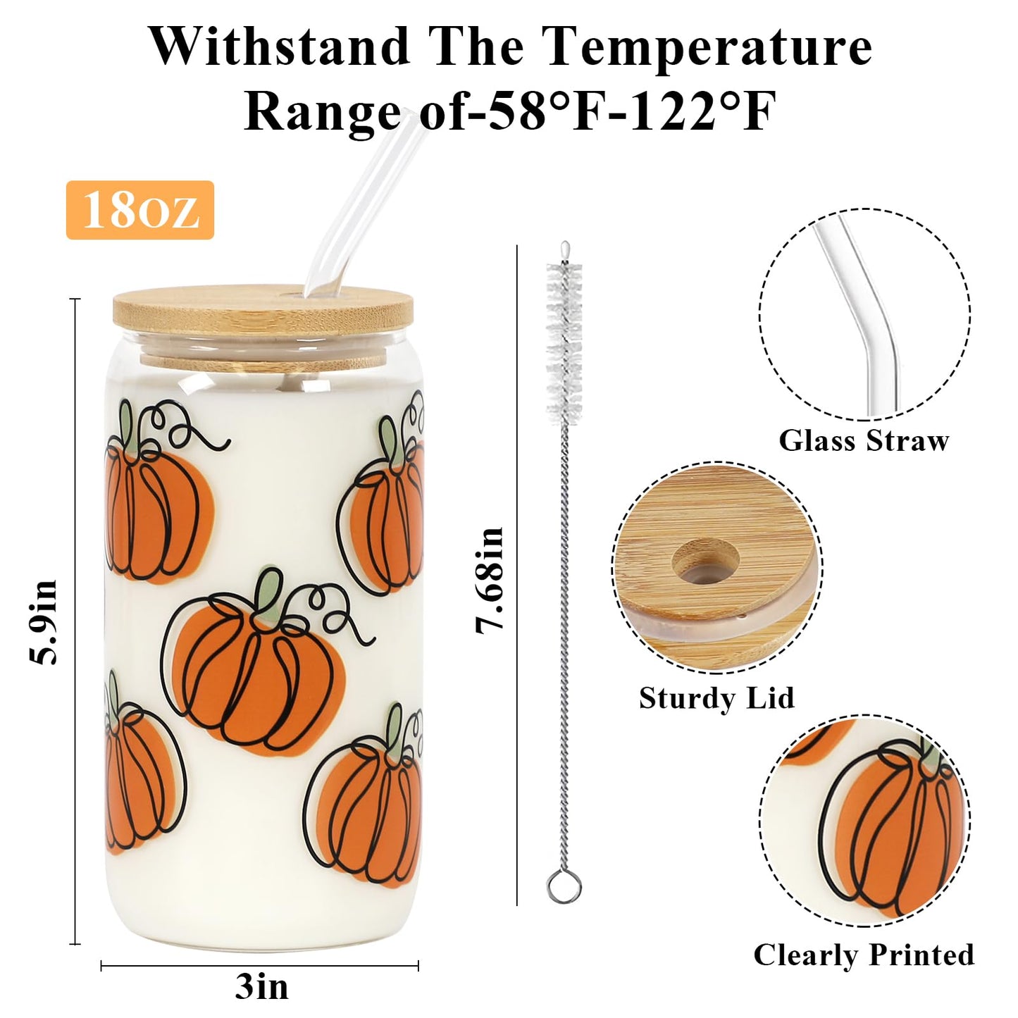 Joyseller Halloween Glass Cup, 18oz Cute Ghost Cat Iced Coffee Can Glass Tumbler