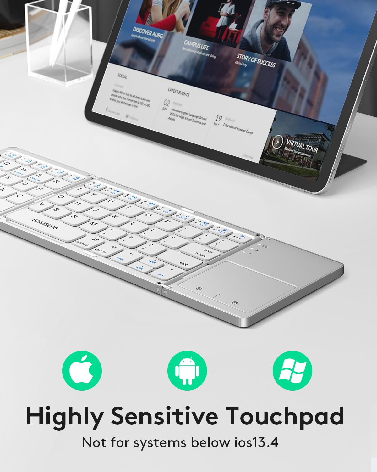 Samsers Foldable Bluetooth Keyboard with Touchpad- Black