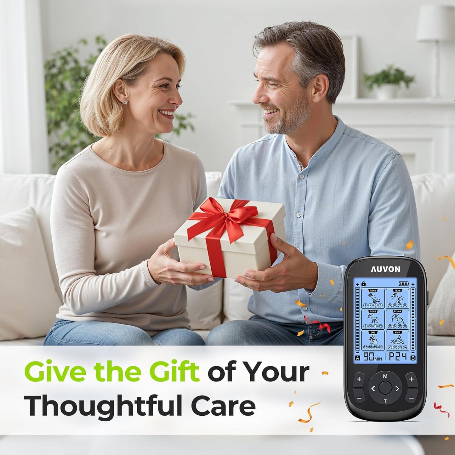 AUVON 3-in-1 TENS Unit Muscle Stimulator With 12 TENS Pads