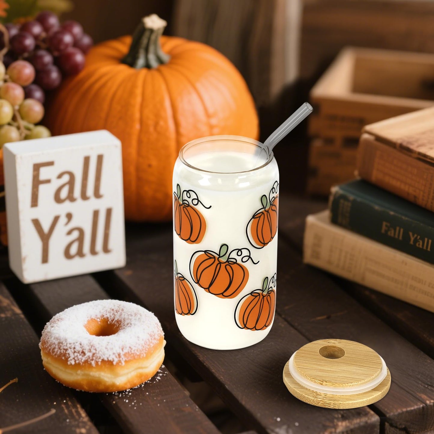 Joyseller Halloween Glass Cup, 18oz Cute Ghost Cat Iced Coffee Can Glass Tumbler