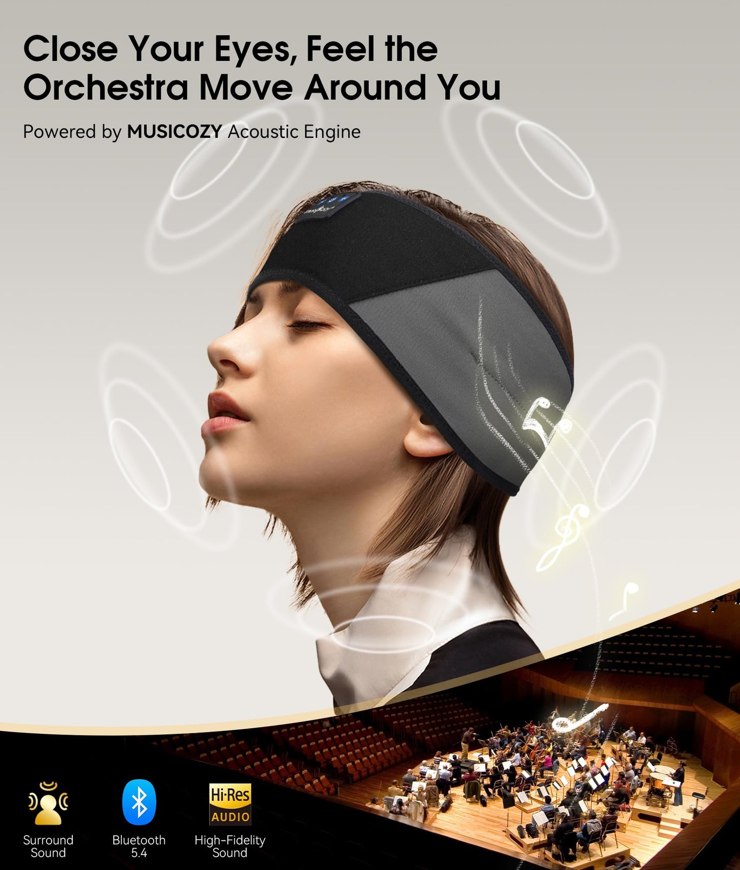 MUSICOZY Sleep Headphones Bluetooth 5.4 Headband, Wireless Earphones