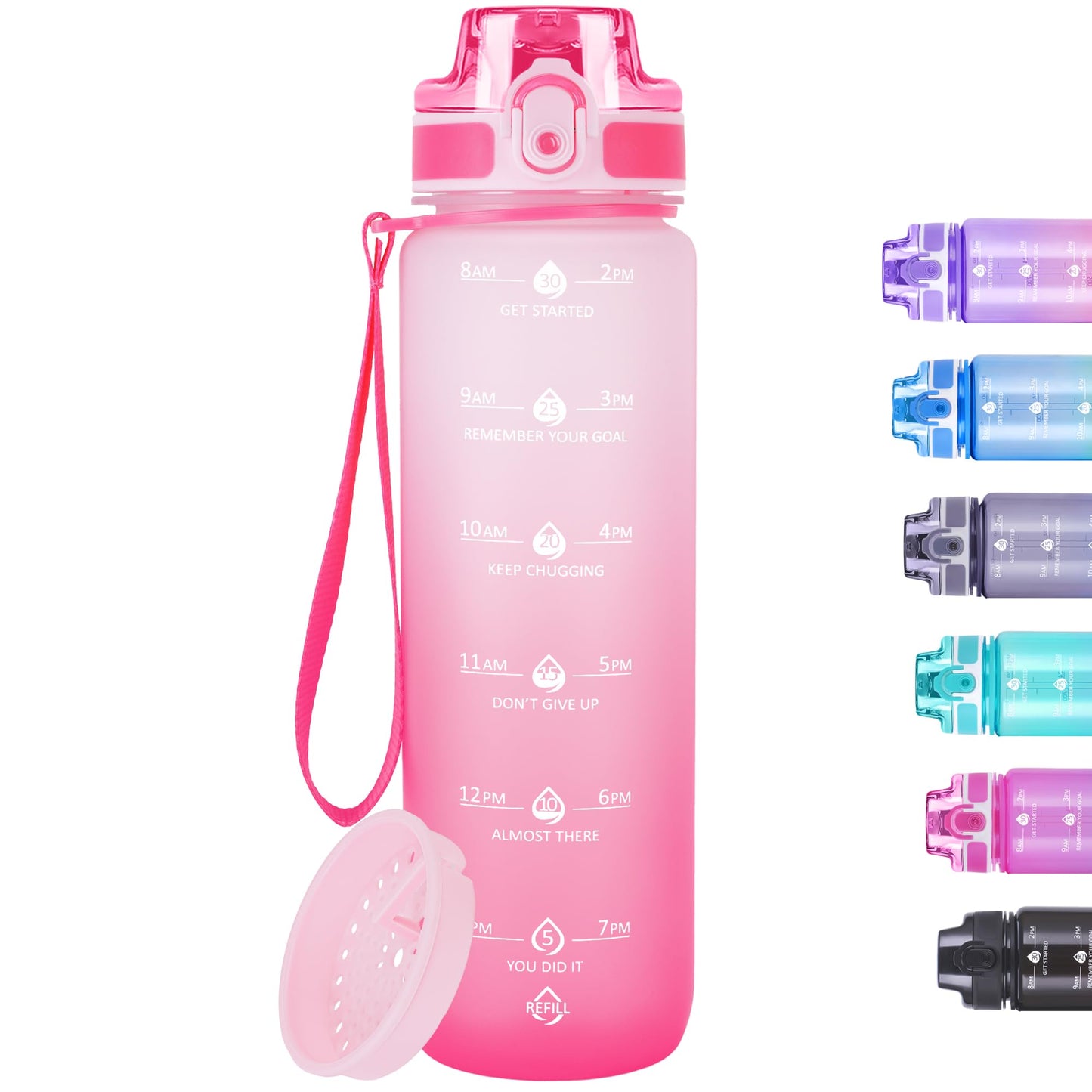 Alwager 32oz Motivational Water Bottles with Time Marker & Fruit Strainer