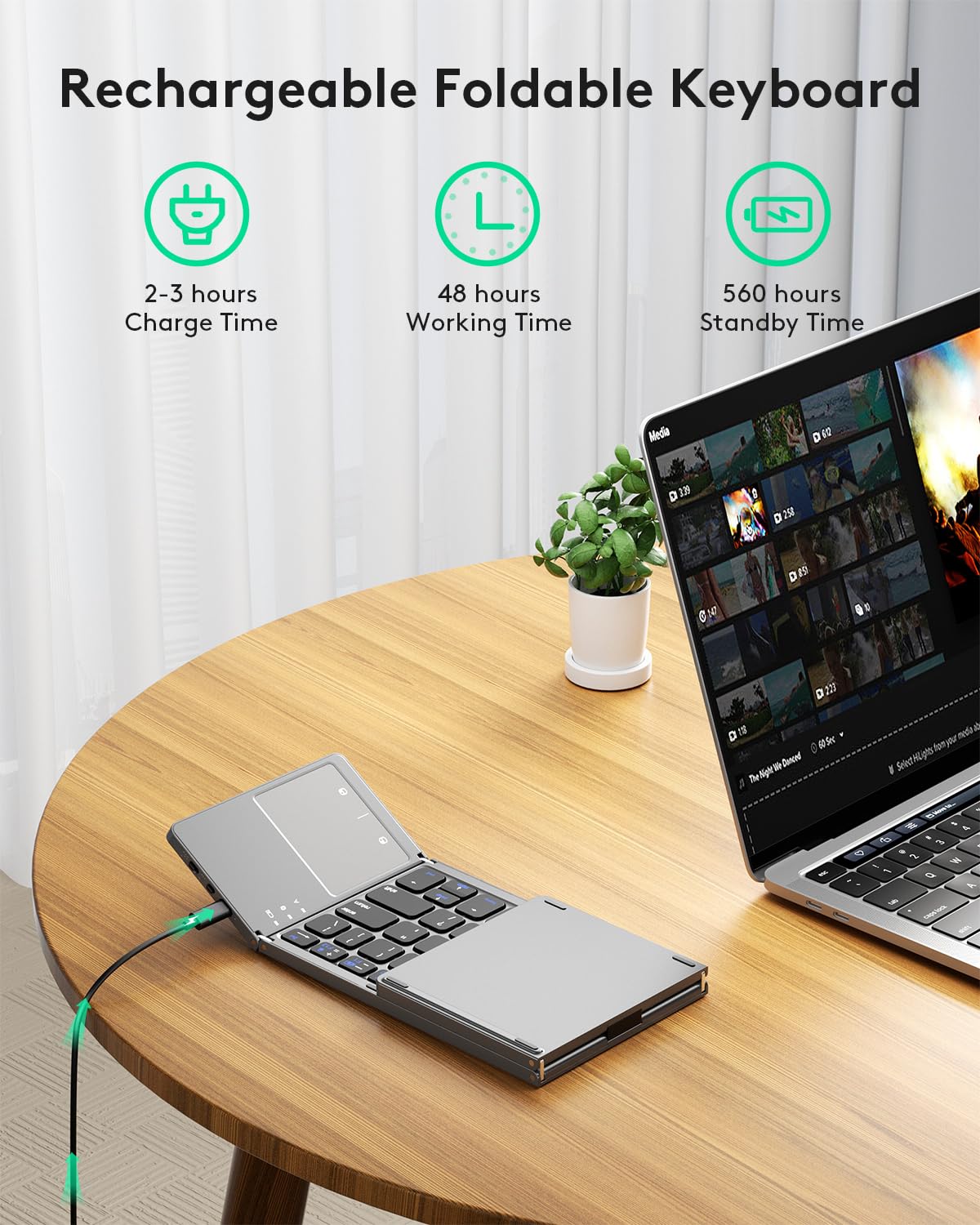 Samsers Foldable Bluetooth Keyboard with Touchpad- Black