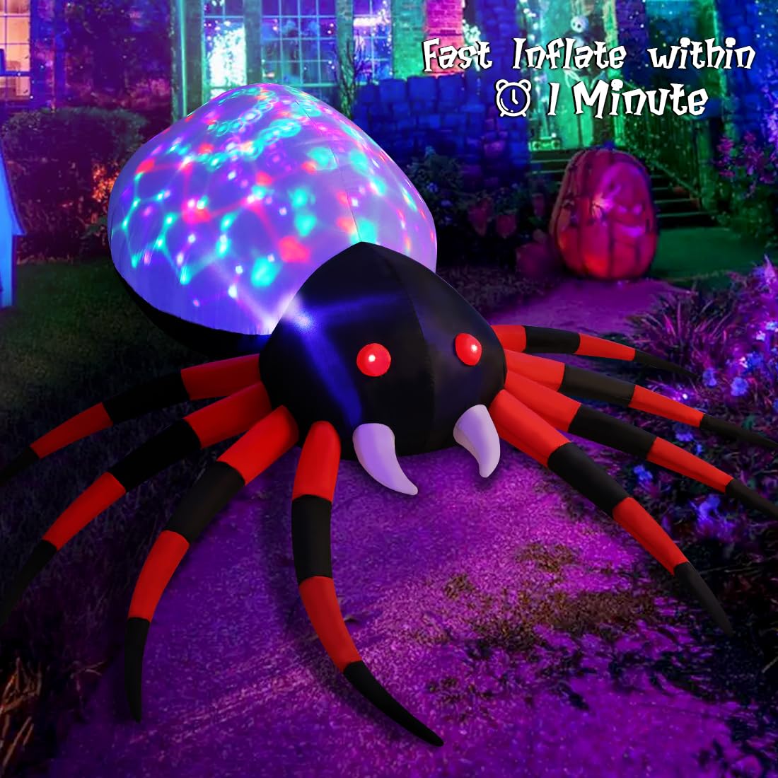 GOOSH 8 FT Width Halloween Inflatables Spider with Magic Light  Halloween Decorations