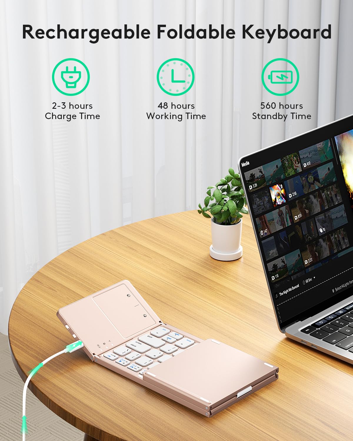 Samsers Foldable Bluetooth Keyboard with Touchpad- Black