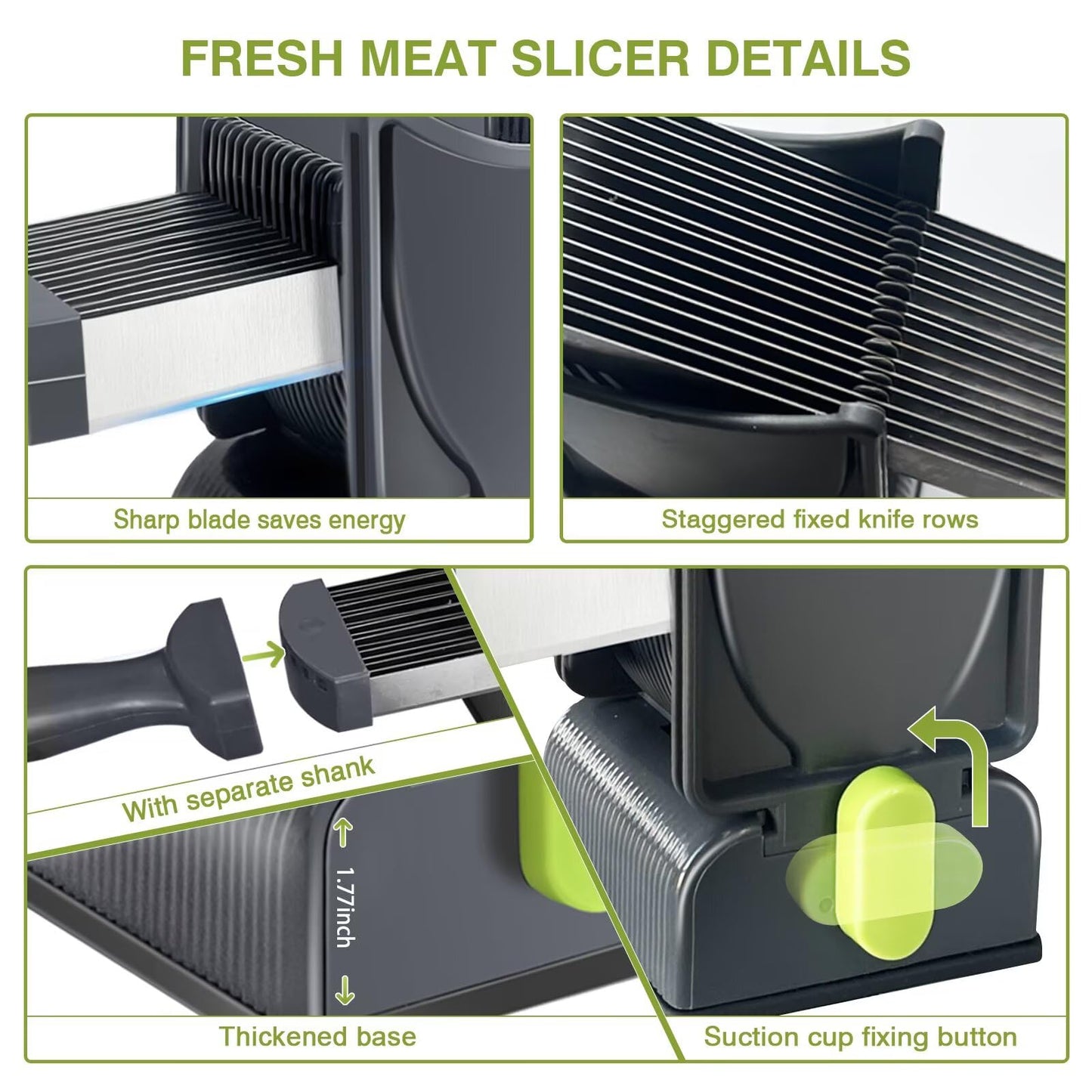 JUANWAN Fresh Meat Slicer - Thickness Adjustable 2 or 4 mm 17 IN 1