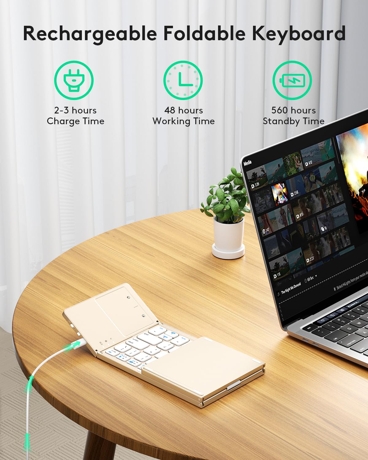 Samsers Foldable Bluetooth Keyboard with Touchpad- Black