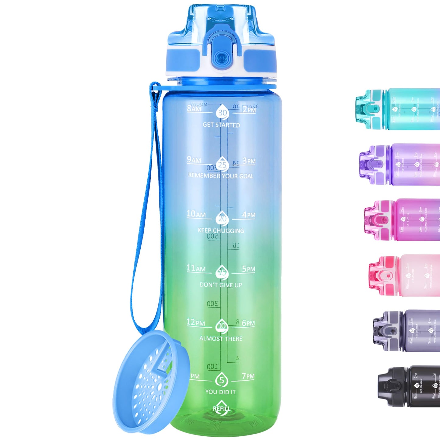 Alwager 32oz Motivational Water Bottles with Time Marker & Fruit Strainer