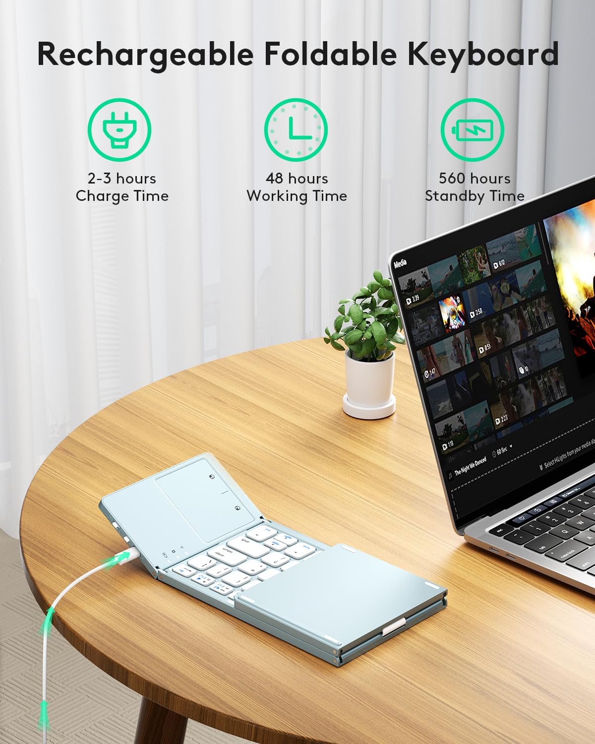 Samsers Foldable Bluetooth Keyboard with Touchpad- Black