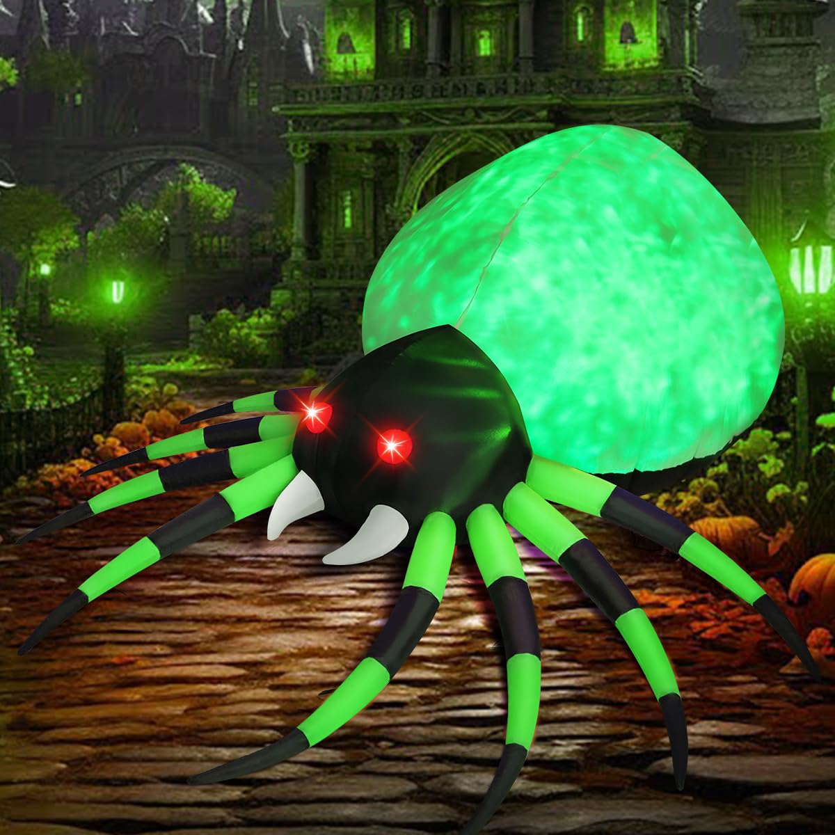GOOSH 8 FT Width Halloween Inflatables Spider with Magic Light  Halloween Decorations