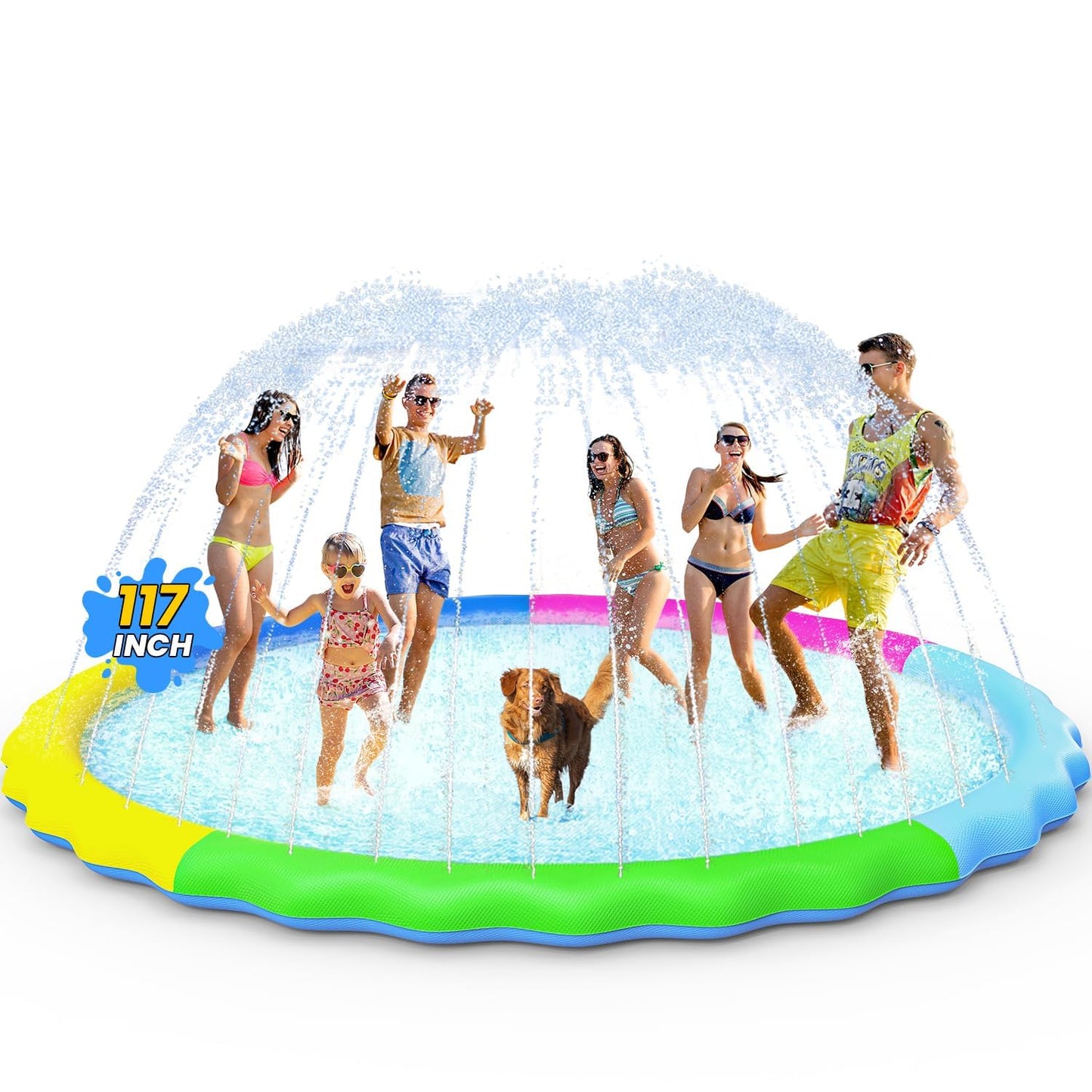 VISTOP Non-Slip Splash Pad for Kids and Dog, Thicken Sprinkler Pool Summer Outdoor Water Toys - Fun Backyard Fountain Play Mat for Baby Girls Boys Children or Pet Dog (67 inch, Blue&Blue)