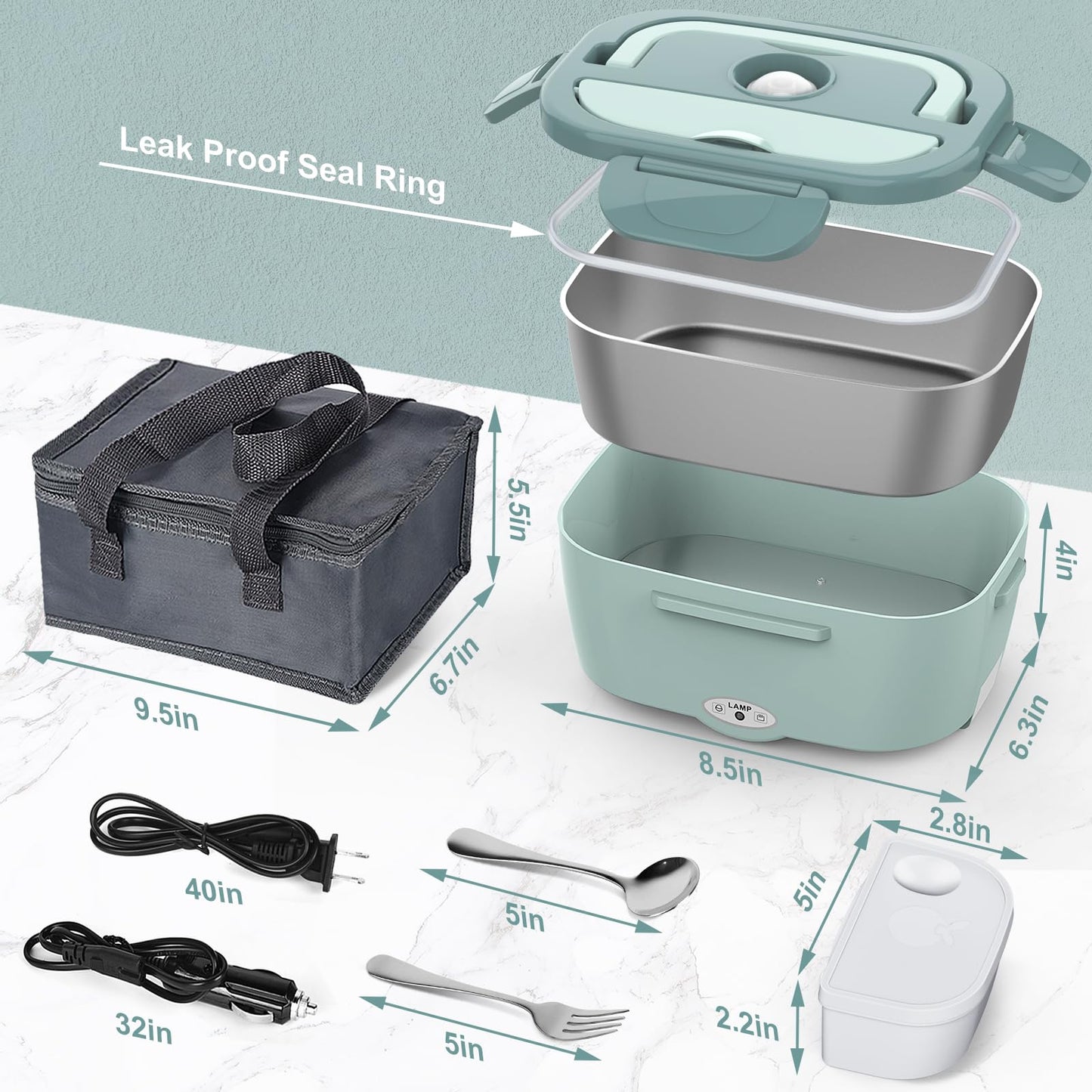 WisaKey Green Electric Lunch Box Food Heater