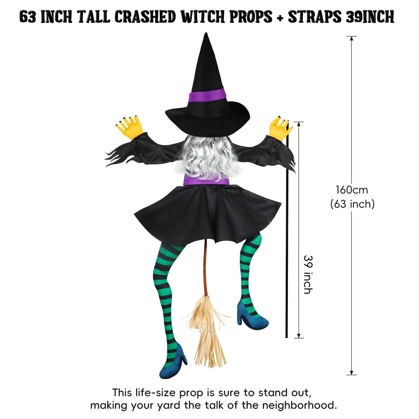 POPGIFTU 64" Large Crashing Witch into Tree Halloween Outdoor Decoration