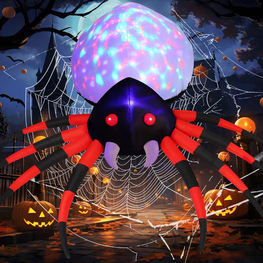 GOOSH 8 FT Width Halloween Inflatables Spider with Magic Light  Halloween Decorations