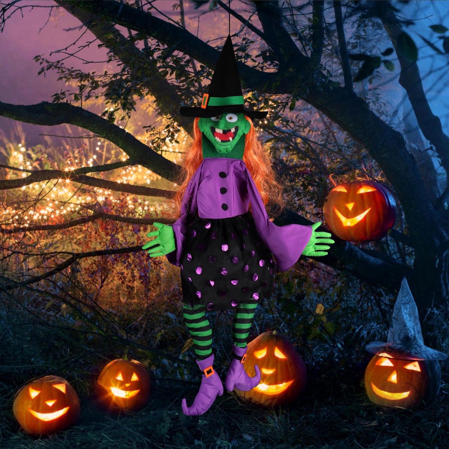 POPGIFTU 64" Large Crashing Witch into Tree Halloween Outdoor Decoration