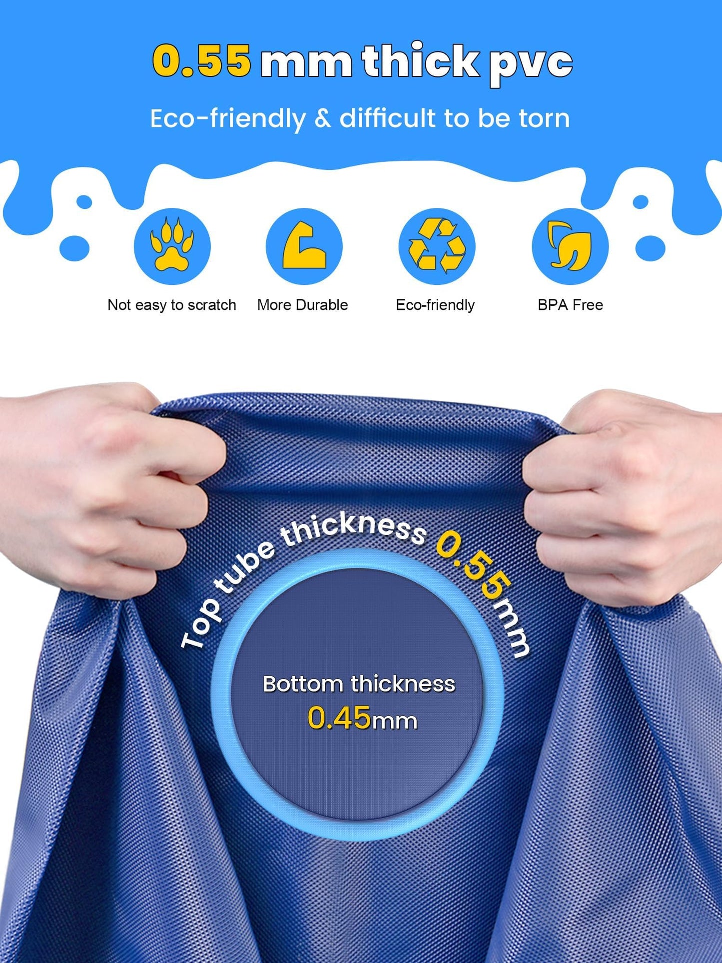 VISTOP Non-Slip Splash Pad for Kids and Dog, Thicken Sprinkler Pool Summer Outdoor Water Toys - Fun Backyard Fountain Play Mat for Baby Girls Boys Children or Pet Dog (67 inch, Blue&Blue)