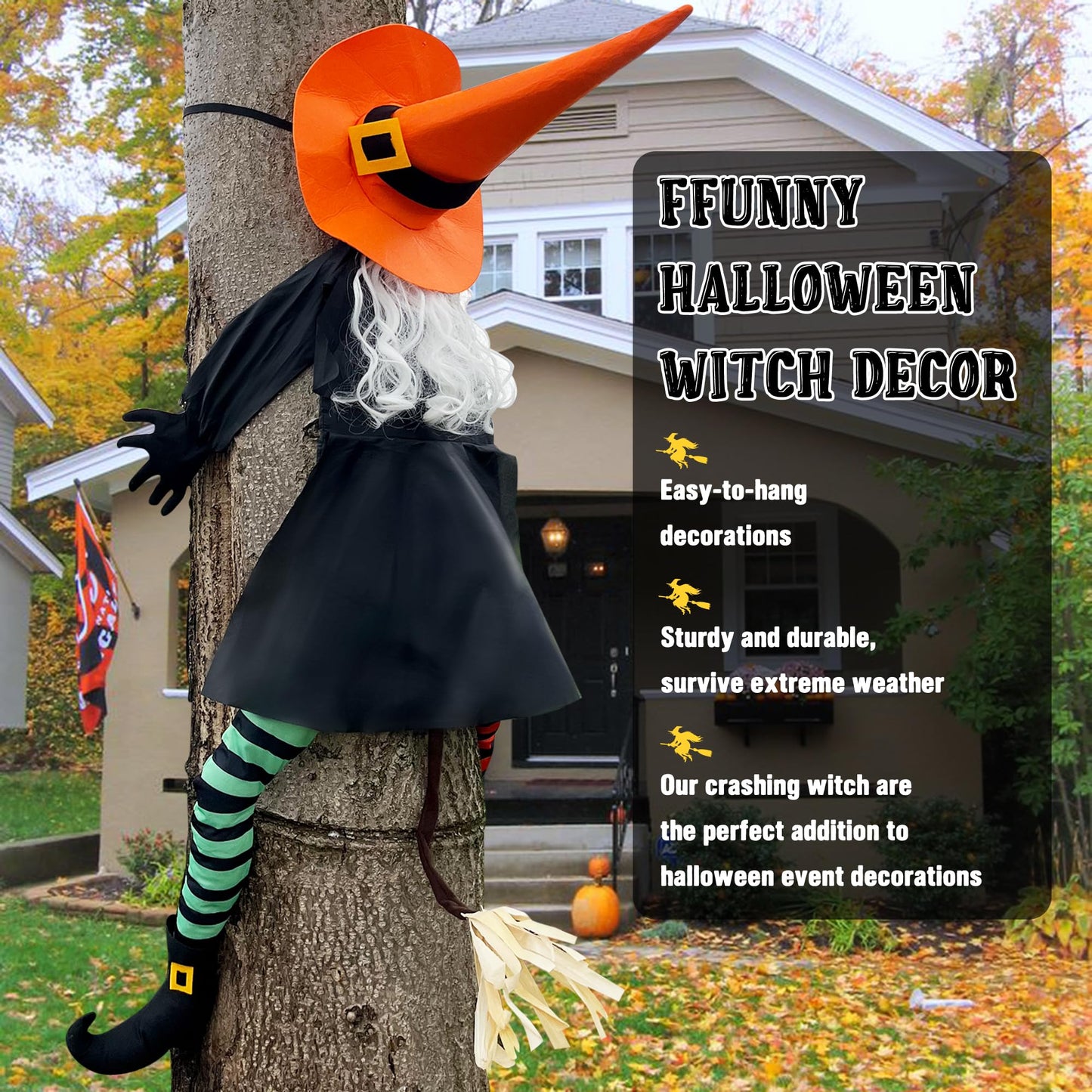 POPGIFTU 64" Large Crashing Witch into Tree Halloween Outdoor Decoration