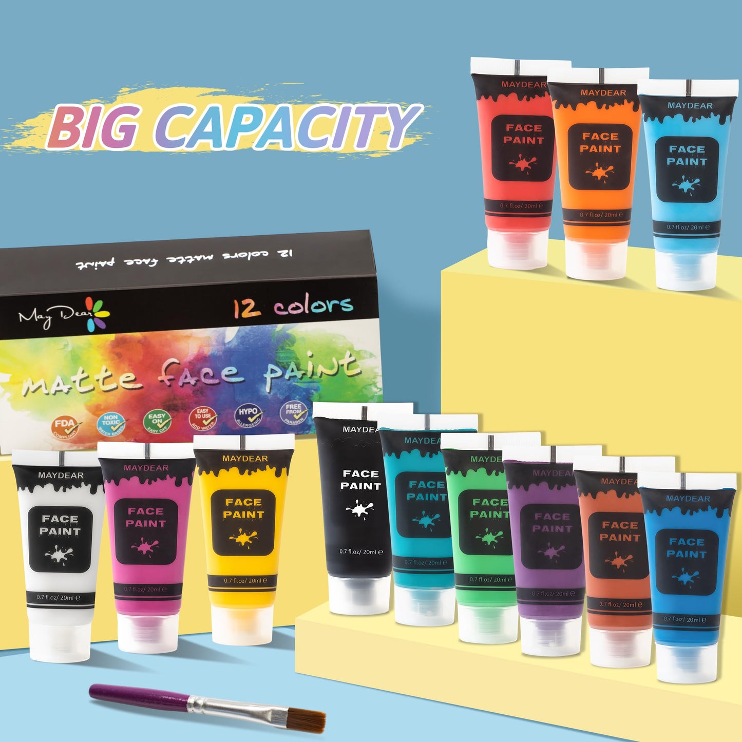 Maydear 12 Colors Face Body Paint Set, Safe Non-Toxic Liquid Paint for Adults and Children