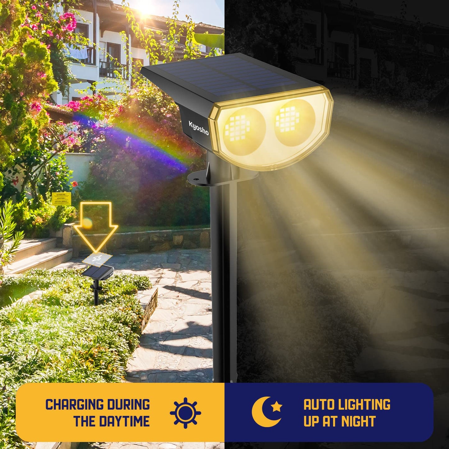 Kyosho Solar Color Spot Lights Outdoor, 9 Lighting Modes Halloween Christmas Lights