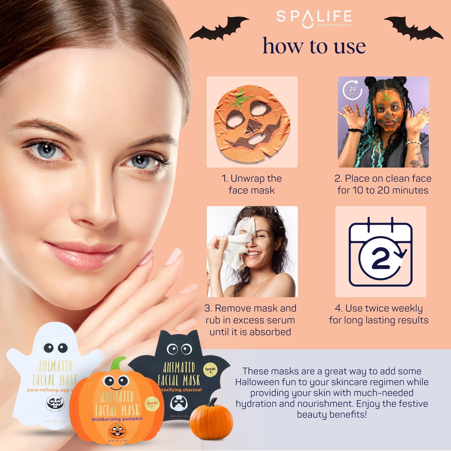 SpaLife Beauty Halloween Face Mask Spooky Glow Bundle | Korean Facial Masks