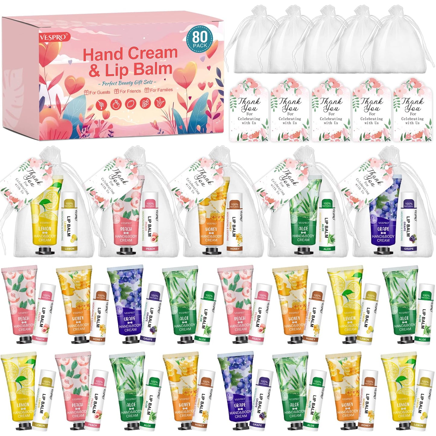 VESPRO 50 Pack Halloween Hand Cream, Facial Mask and Lip Balm Set