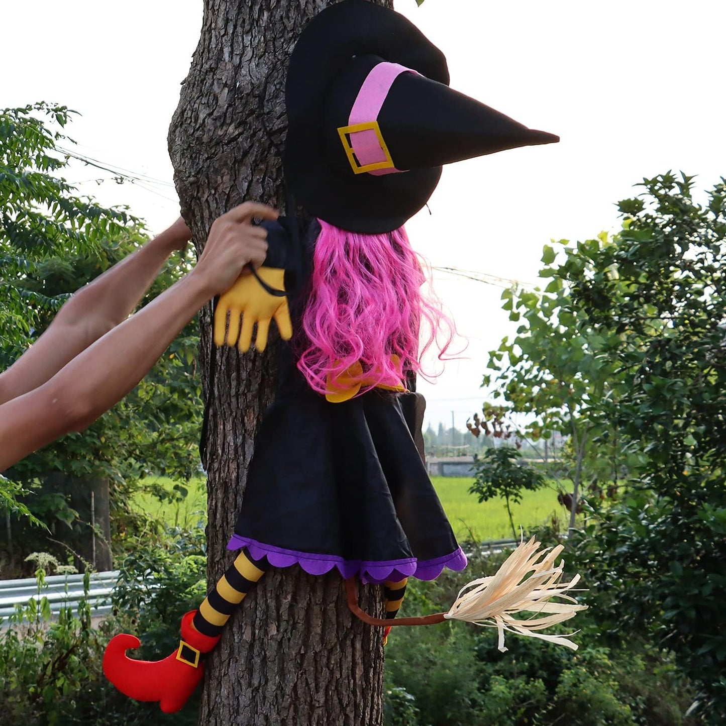 POPGIFTU 64" Large Crashing Witch into Tree Halloween Outdoor Decoration