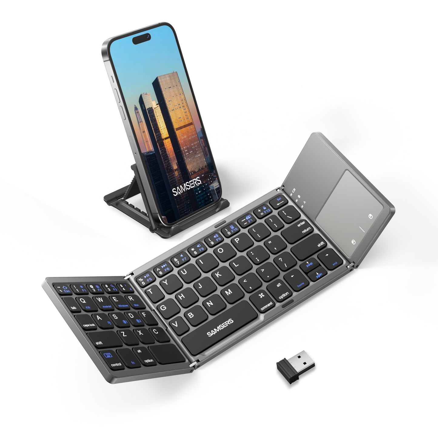 Samsers Foldable Bluetooth Keyboard with Touchpad- Black