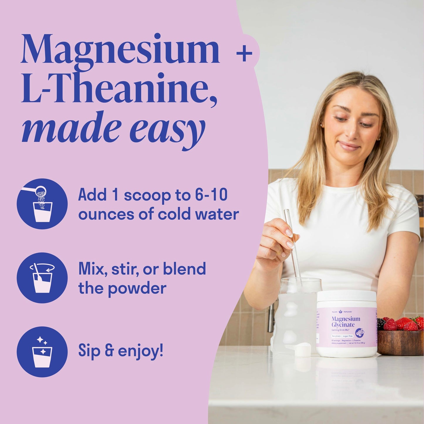 Magnesium Glycinate Powder + L-Theanine | 60 Servings