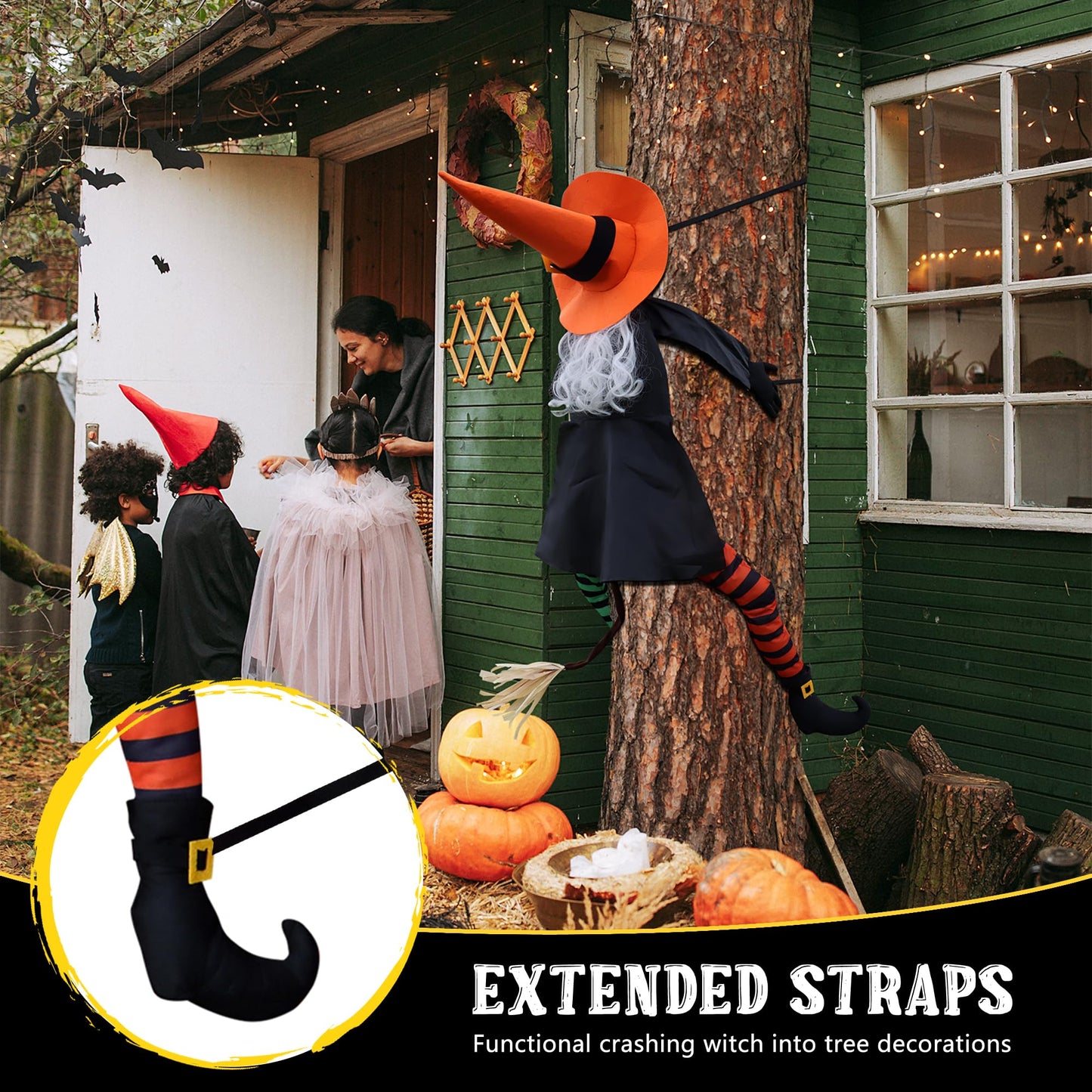 POPGIFTU 64" Large Crashing Witch into Tree Halloween Outdoor Decoration