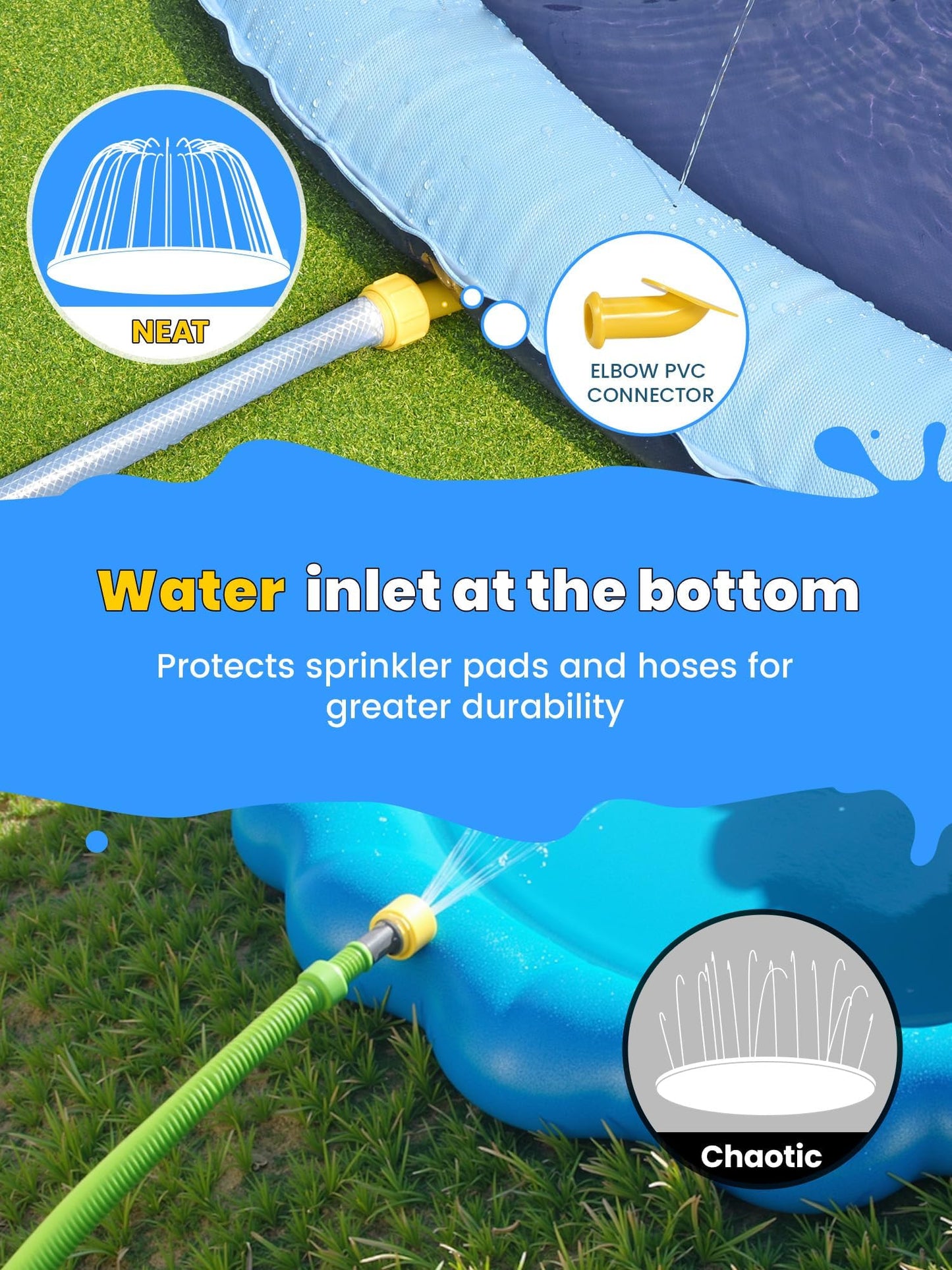 VISTOP Non-Slip Splash Pad for Kids and Dog, Thicken Sprinkler Pool Summer Outdoor Water Toys - Fun Backyard Fountain Play Mat for Baby Girls Boys Children or Pet Dog (67 inch, Blue&Blue)