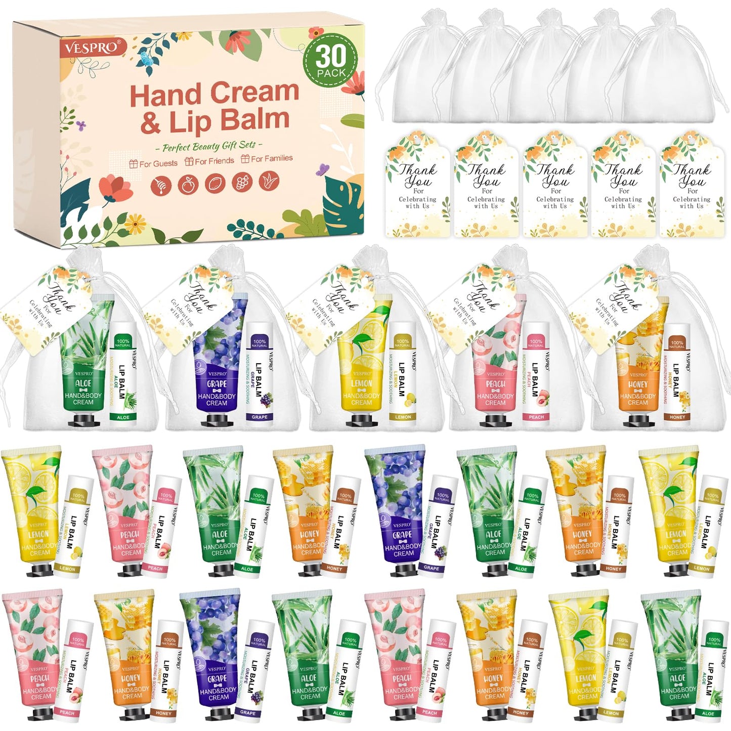 VESPRO 50 Pack Halloween Hand Cream, Facial Mask and Lip Balm Set