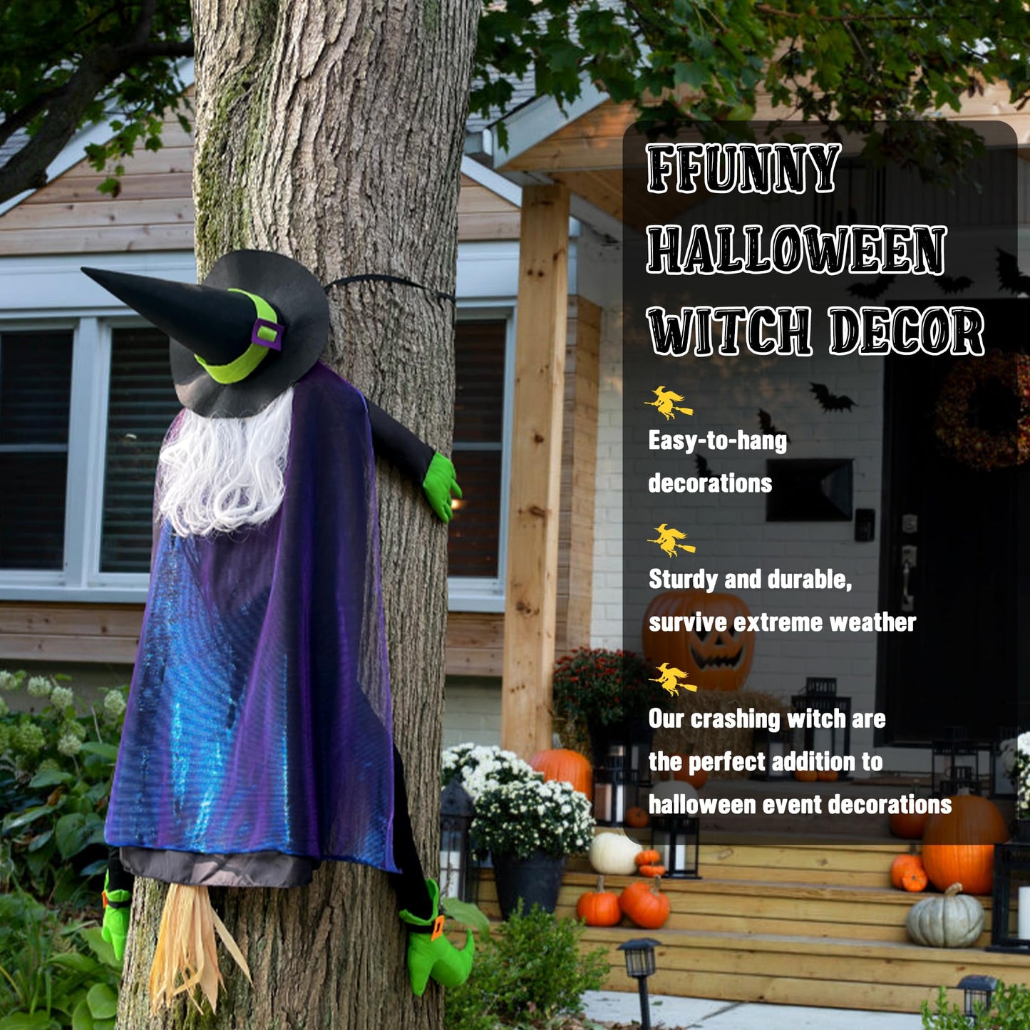 POPGIFTU 64" Large Crashing Witch into Tree Halloween Outdoor Decoration