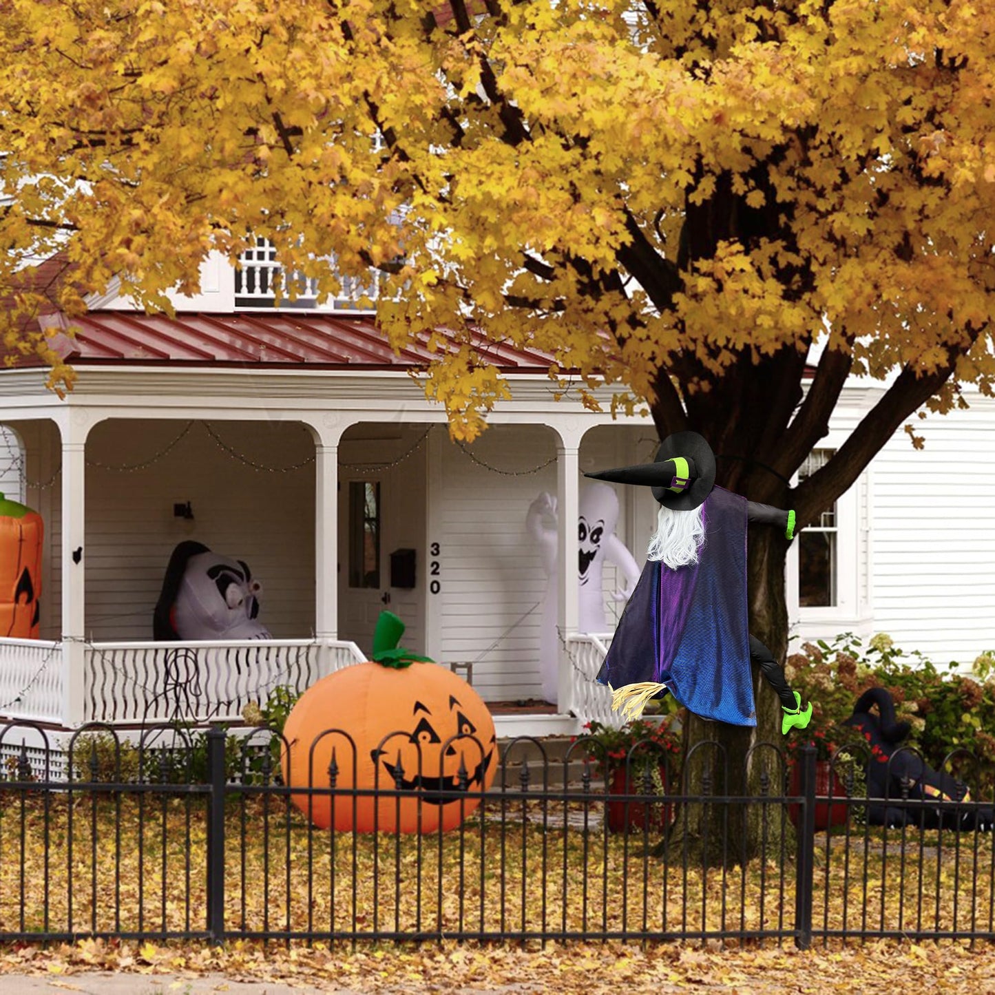 POPGIFTU 64" Large Crashing Witch into Tree Halloween Outdoor Decoration