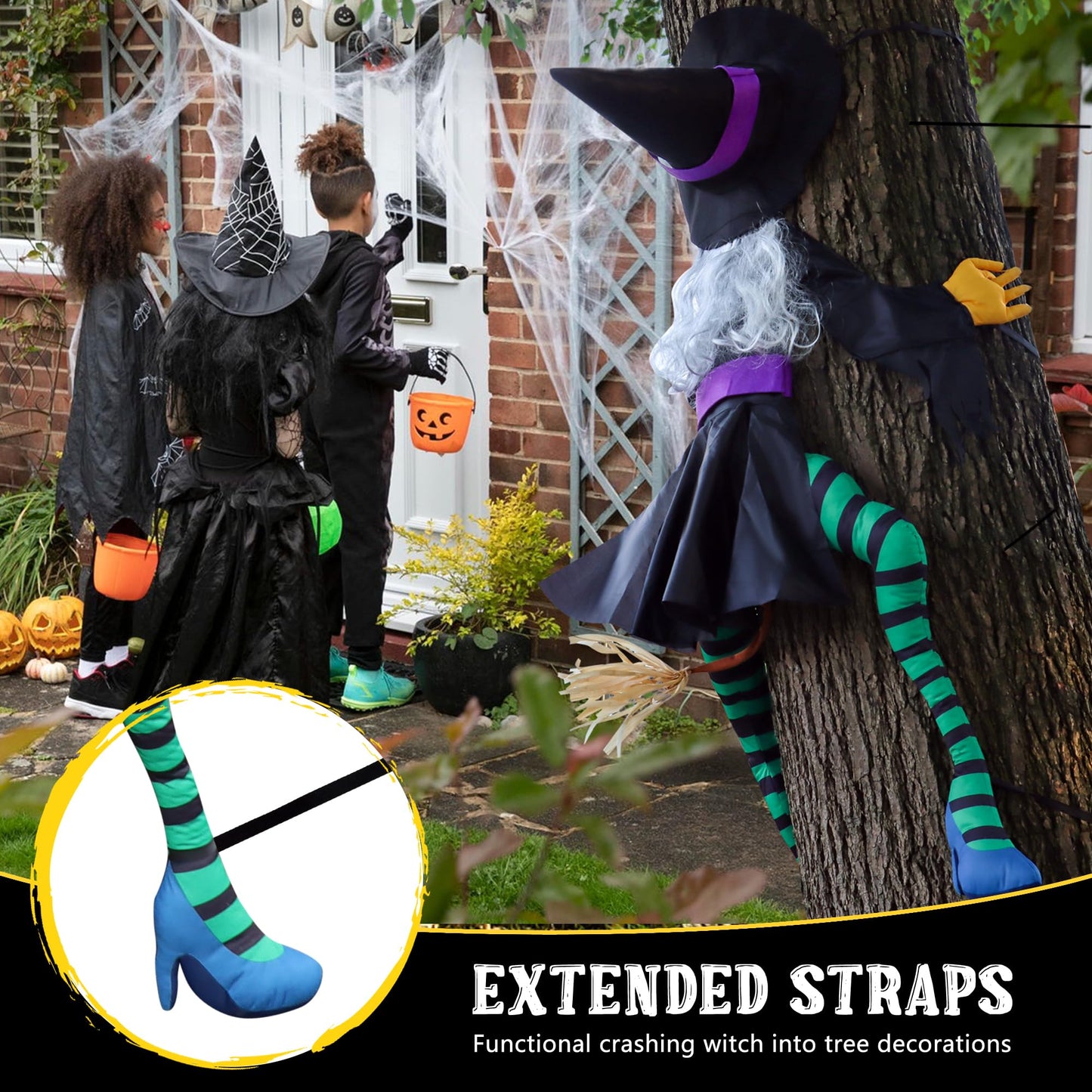 POPGIFTU 64" Large Crashing Witch into Tree Halloween Outdoor Decoration