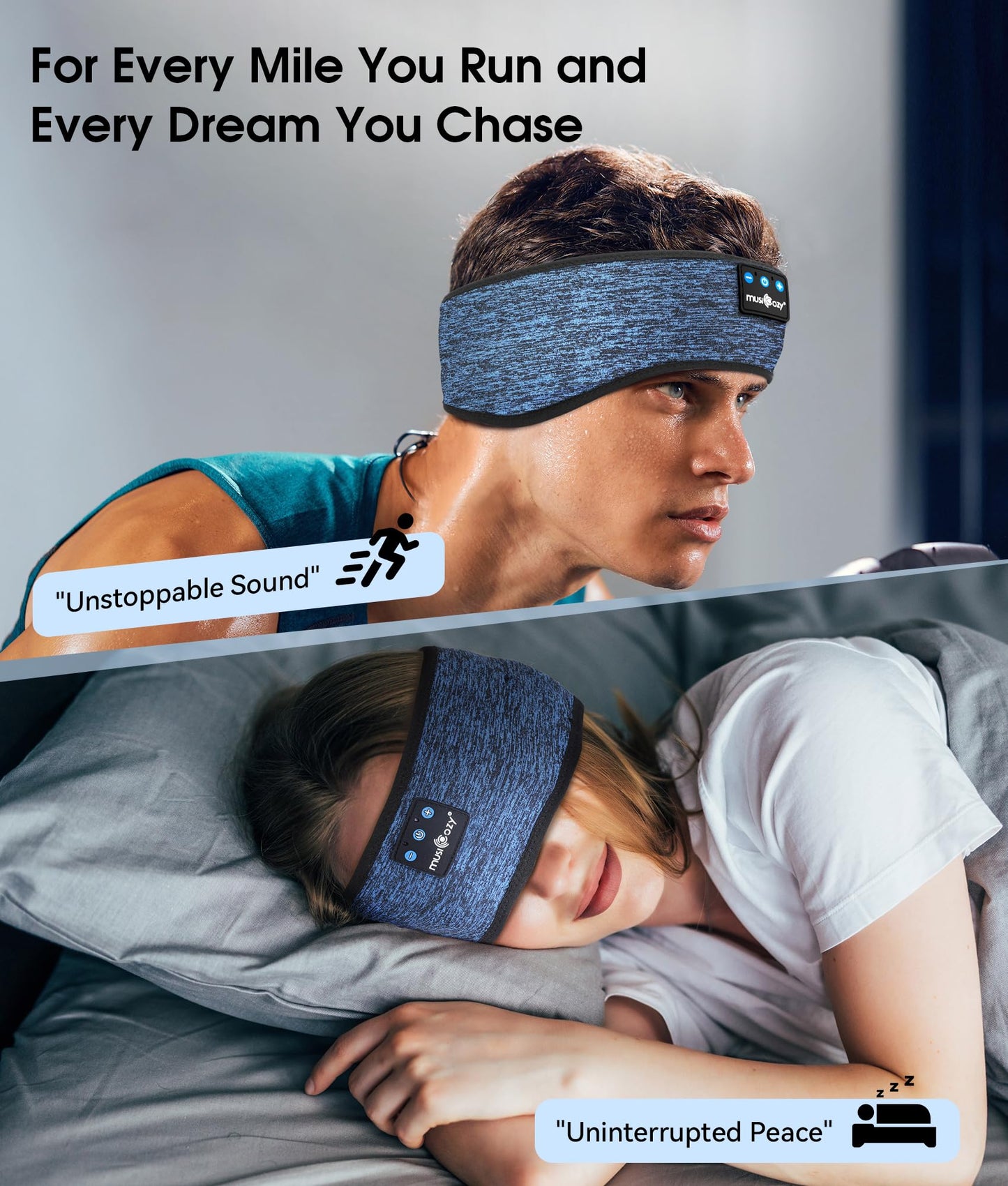 MUSICOZY Sleep Headphones Bluetooth 5.4 Headband, Wireless Earphones