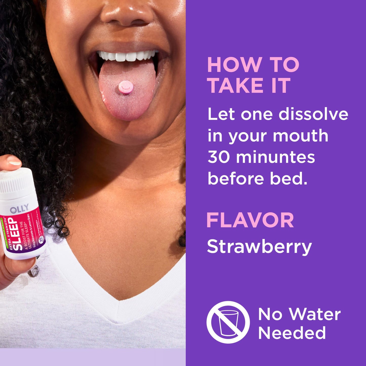 OLLY Extra Strength Sleep Fast Dissolve Tablets, 5mg Melatonin, Vegan, Strawberry - 30ct