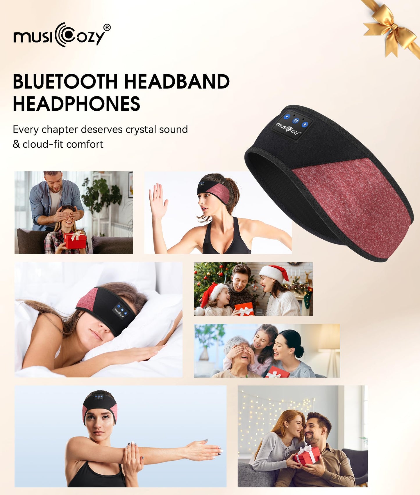 MUSICOZY Sleep Headphones Bluetooth 5.4 Headband, Wireless Earphones