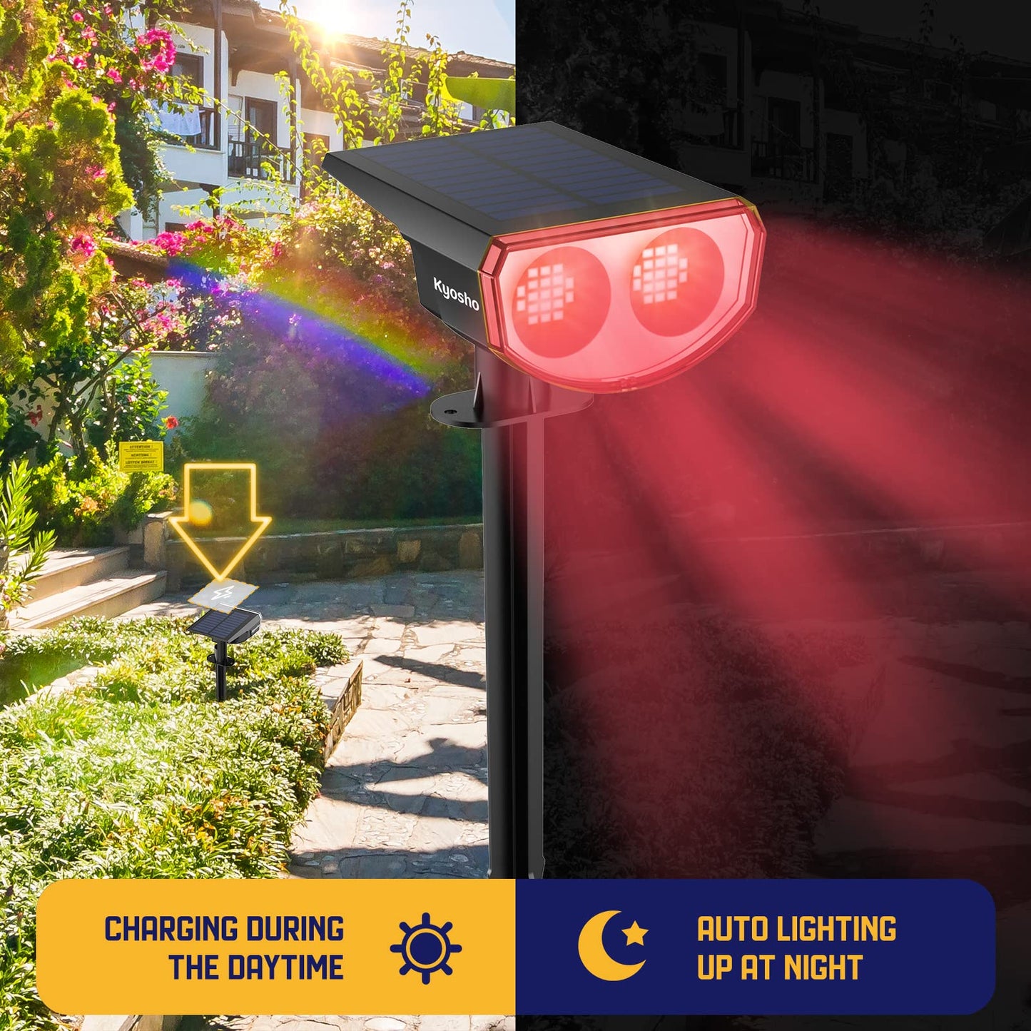 Kyosho Solar Color Spot Lights Outdoor, 9 Lighting Modes Halloween Christmas Lights