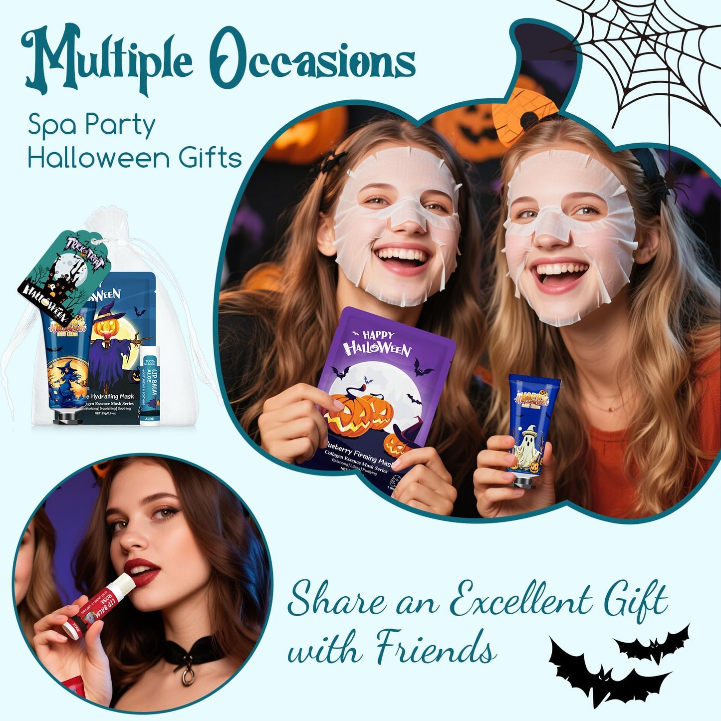 VESPRO 50 Pack Halloween Hand Cream, Facial Mask and Lip Balm Set