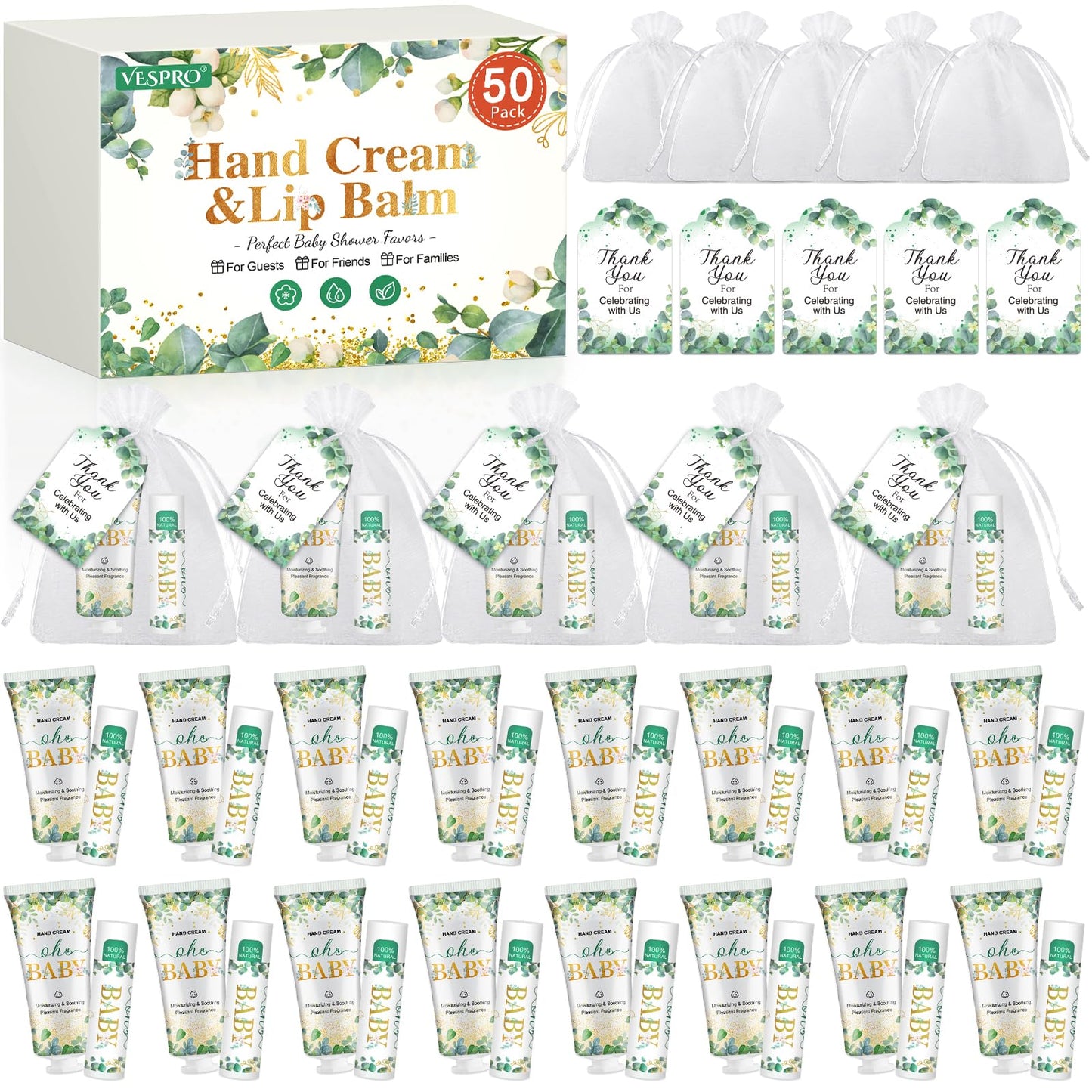 VESPRO 50 Pack Halloween Hand Cream, Facial Mask and Lip Balm Set