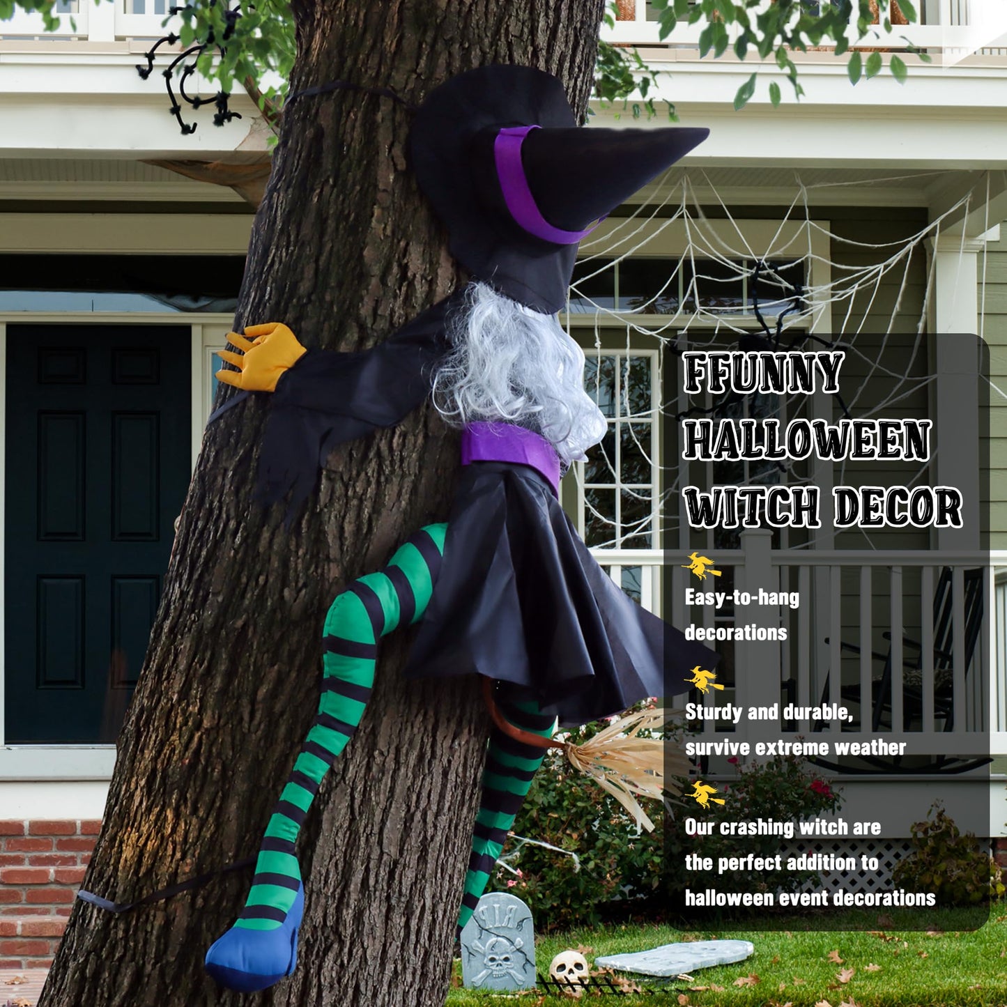 POPGIFTU 64" Large Crashing Witch into Tree Halloween Outdoor Decoration