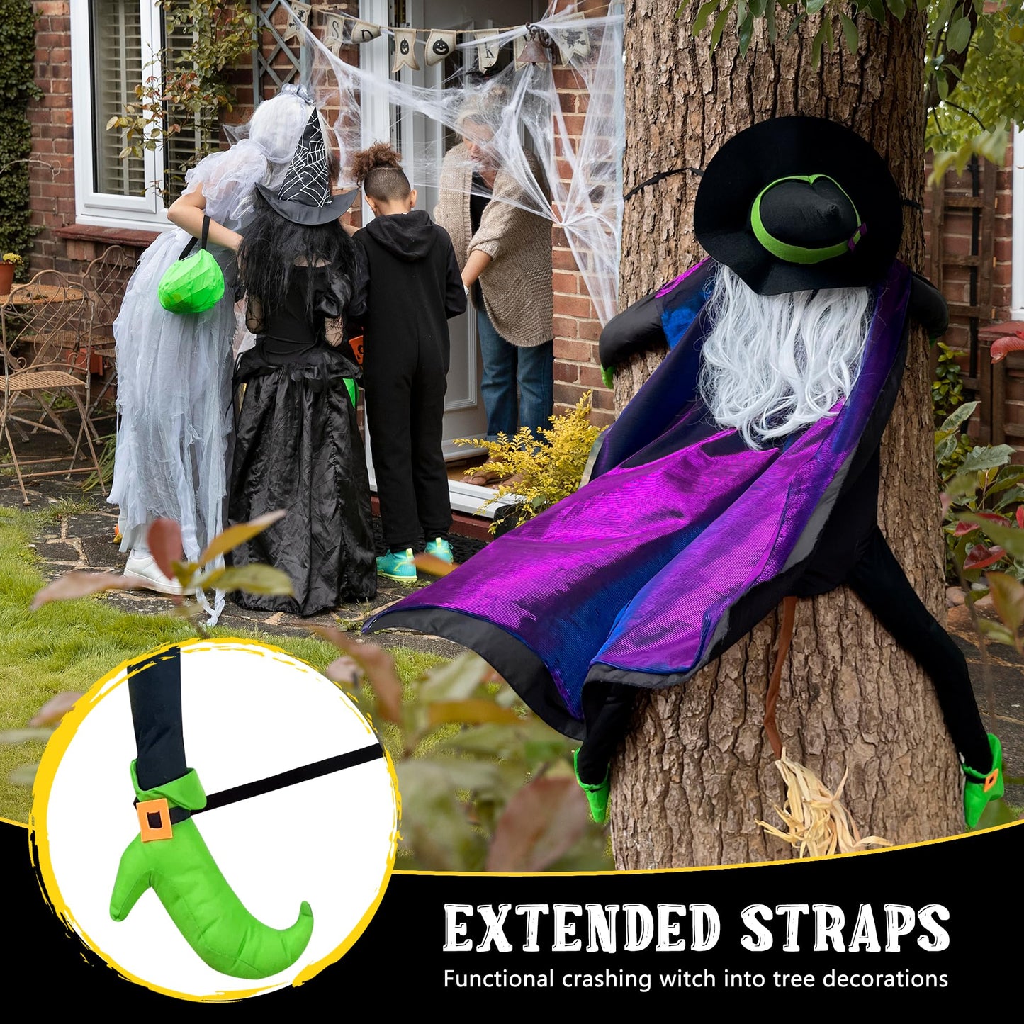 POPGIFTU 64" Large Crashing Witch into Tree Halloween Outdoor Decoration
