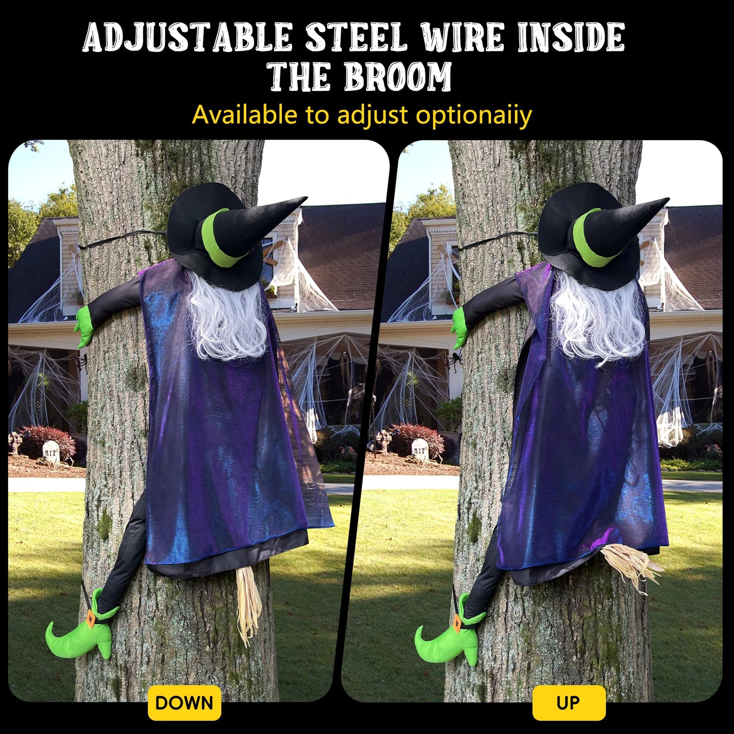 POPGIFTU 64" Large Crashing Witch into Tree Halloween Outdoor Decoration