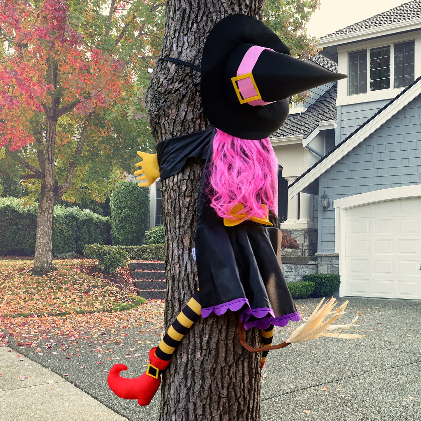 POPGIFTU 64" Large Crashing Witch into Tree Halloween Outdoor Decoration
