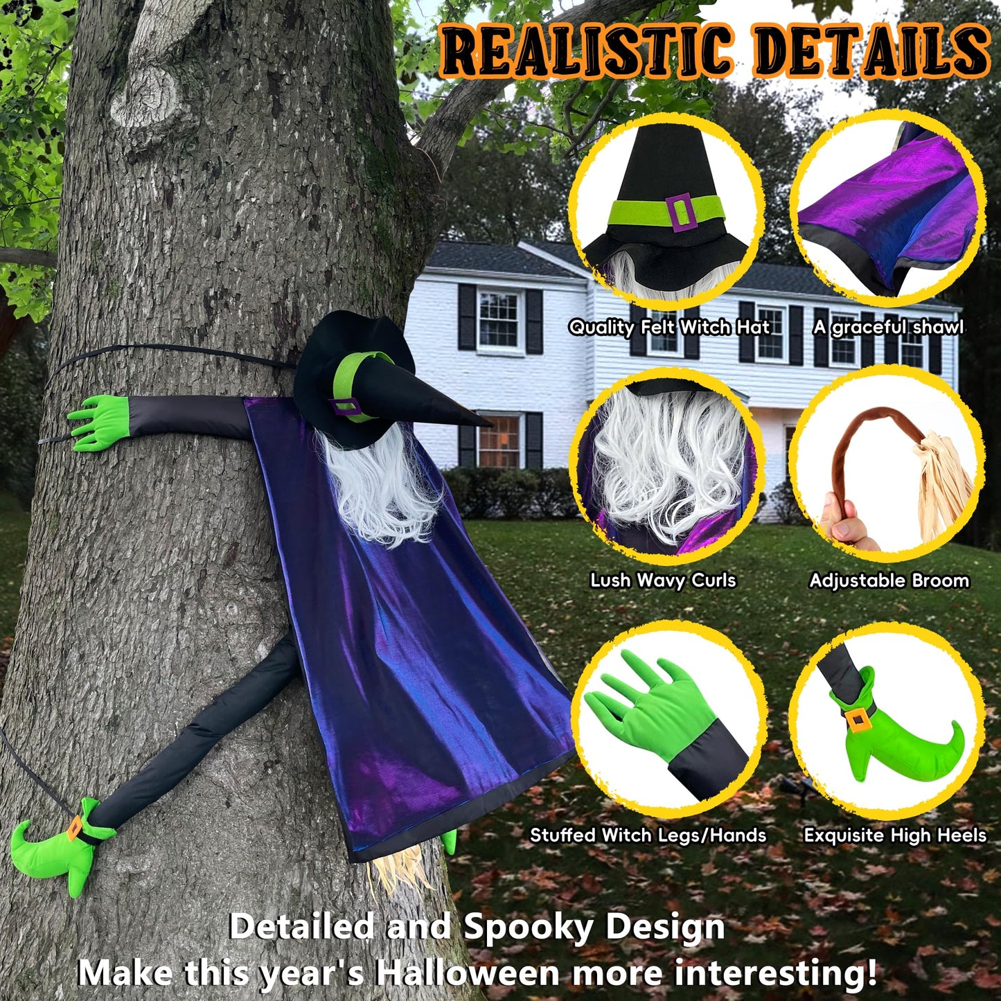 POPGIFTU 64" Large Crashing Witch into Tree Halloween Outdoor Decoration